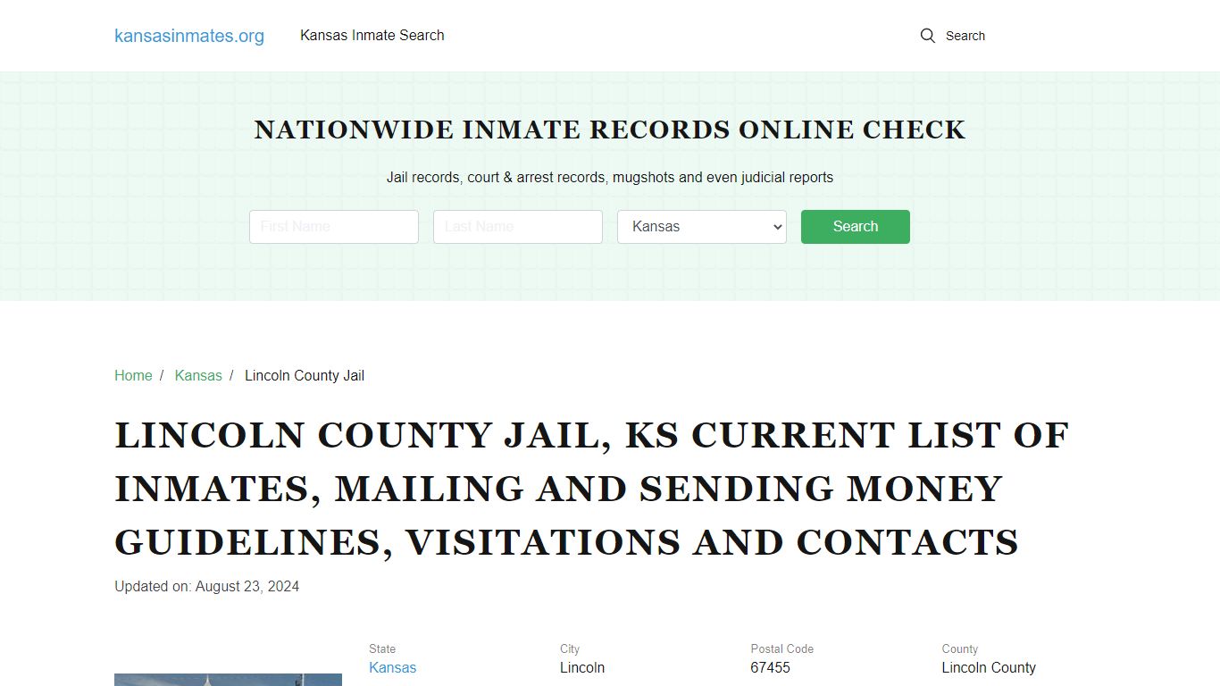 Lincoln County Jail, KS: Offender Locator, Visitation & Contact Info